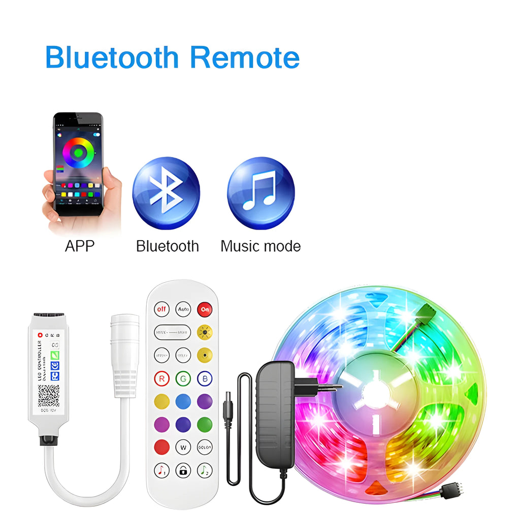 24-key mini Bluetooth DC head RGB controller for 5050 LED light bars, 5-24V input, RGB Symphony, not waterproof
