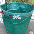 Green PP film garden leaf bag shown in various sizes for collecting leaves and garden waste.