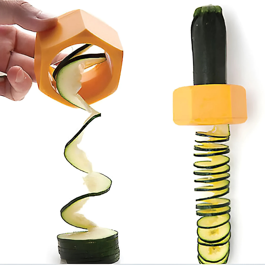 Yellow and green plastic spiral vegetable cutter tool with 8cm diameter for kitchen use