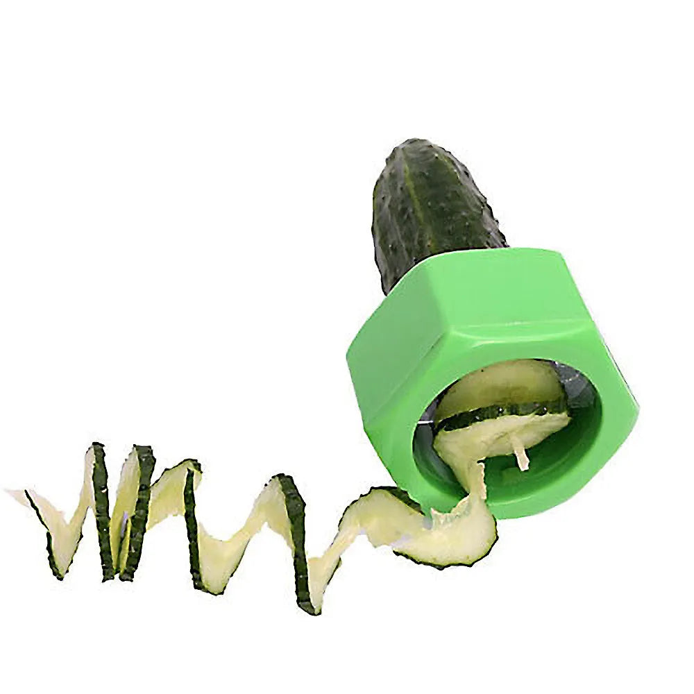 Yellow and green plastic spiral vegetable cutter tool with 8cm diameter for kitchen use
