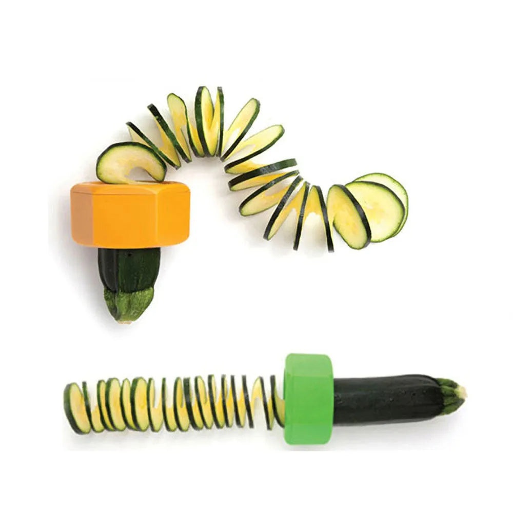 Yellow and green plastic spiral vegetable cutter tool with 8cm diameter for kitchen use