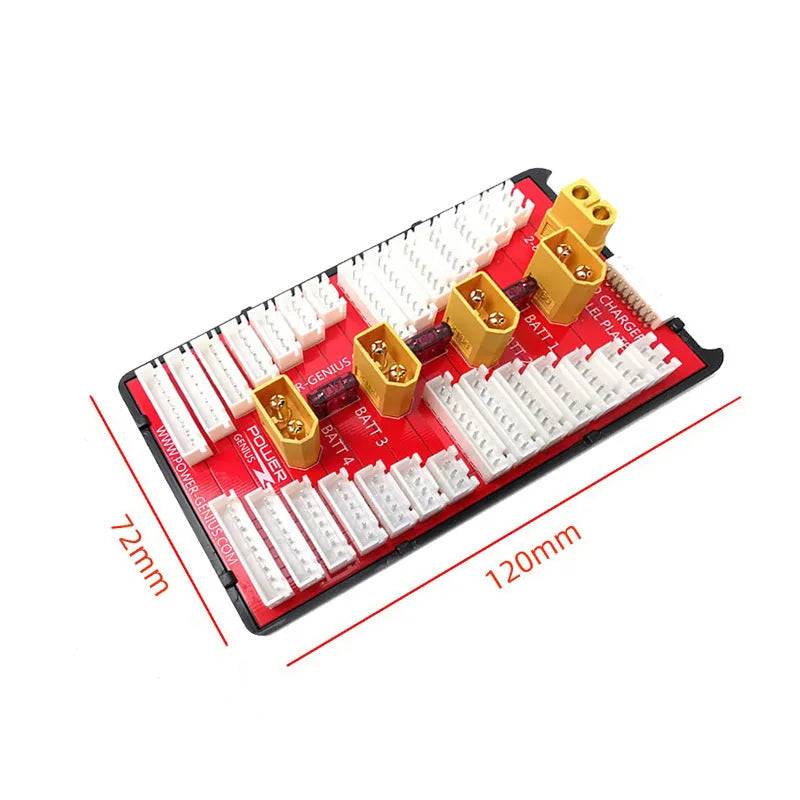 V2 parallel charging board with multiple T-plug and balance ports for connecting LiPo batteries