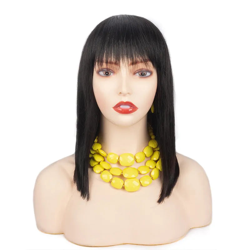 Hand-cranked real human hair wavy wig headpiece in medium to long length, natural color or mocha brown, 8-14 inch