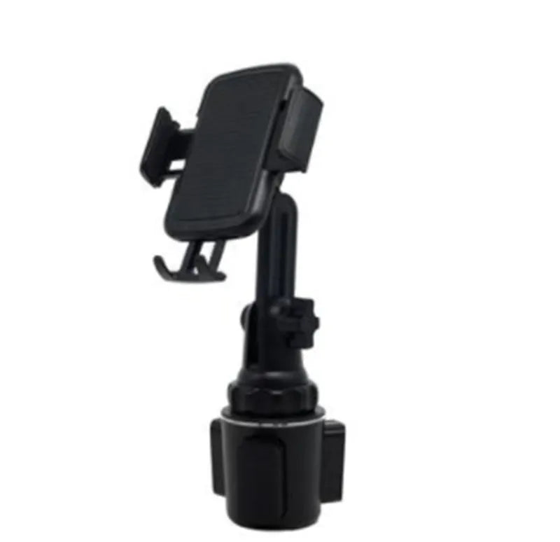 Black car phone holder with 360-degree rotation and adjustable height mechanism