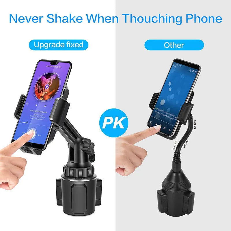 Black car phone holder with 360-degree rotation and adjustable height mechanism