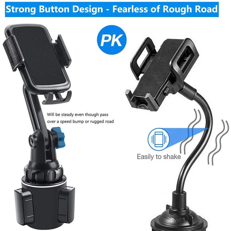 Black car phone holder with 360-degree rotation and adjustable height mechanism