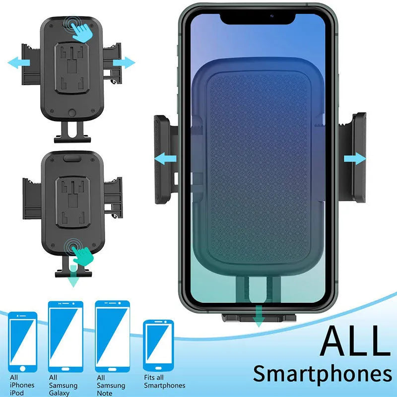 Black car phone holder with 360-degree rotation and adjustable height mechanism