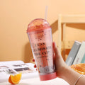 560ml plastic coffee cup with double straw, colour change design, shown in white, blue or pink