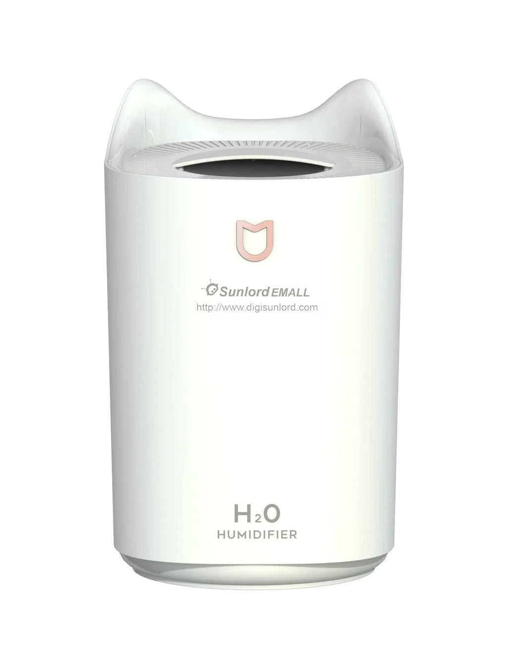 Double spray humidifier with three fog outlets, transparent water tank showing 2.6-4.0 litre capacity, USB power connection