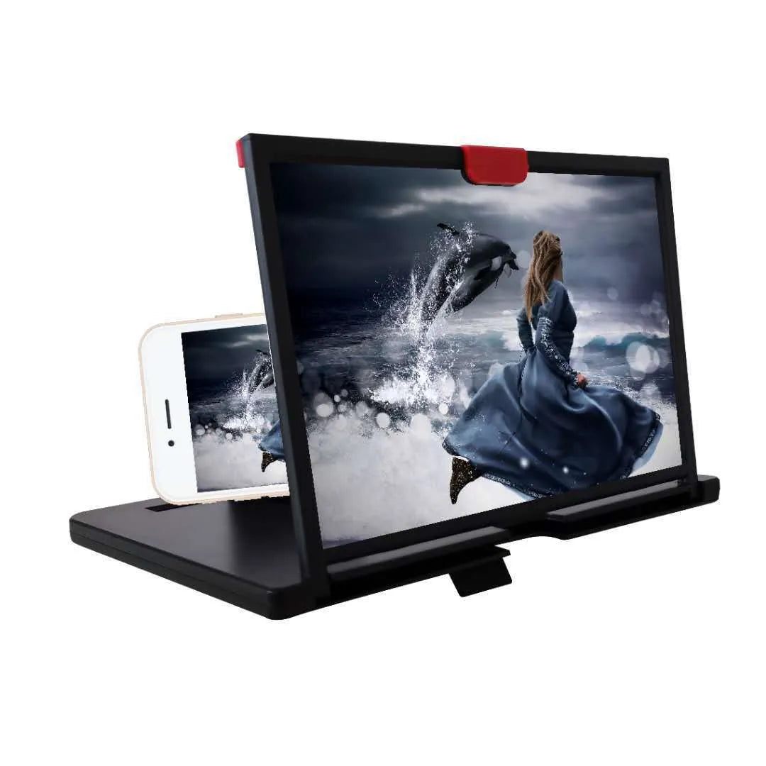 Black desktop mobile phone holder with a large magnifying screen for 3D HD viewing and anti-blue light.