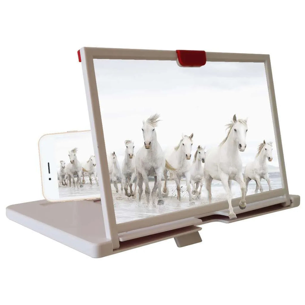 Black desktop mobile phone holder with a large magnifying screen for 3D HD viewing and anti-blue light.