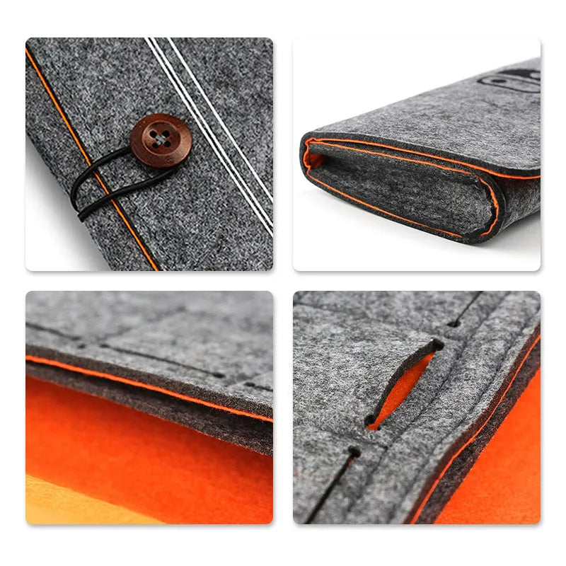 Black felt carrying pouch case for Nintendo Switch console with game card slots open.