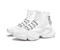 Men's black and white casual sports shoes with mesh lining and thick sole.