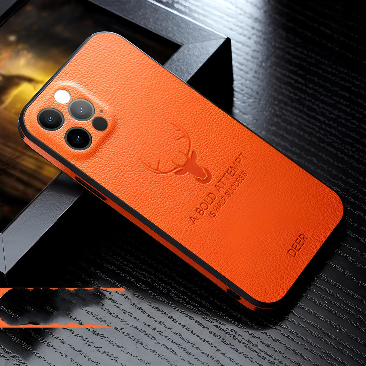Leather texture square frame iPhone case for iPhone 12 models in multiple colours