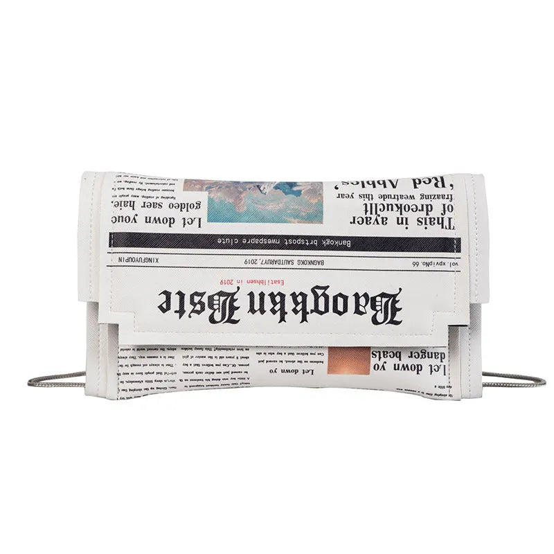 White PU leather ladies small square envelope shoulder bag with letter print and chain strap
