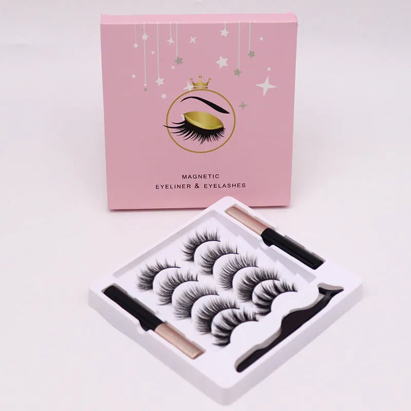 Magnetic eyelashes and black magnetic eyeliner set, showing reusable mink false lashes.
