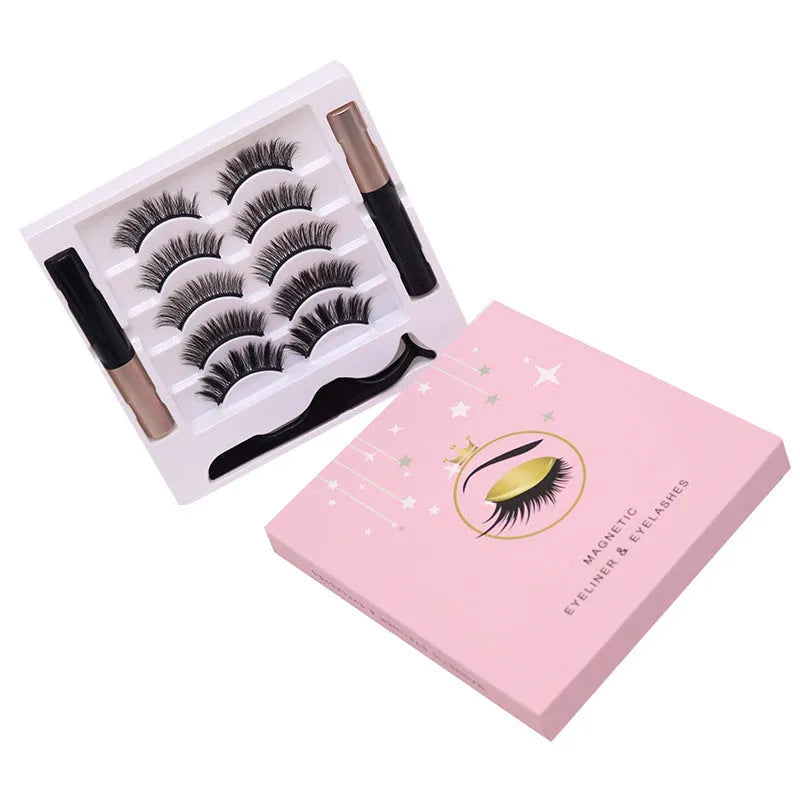 Magnetic eyelashes and black magnetic eyeliner set, showing reusable mink false lashes.