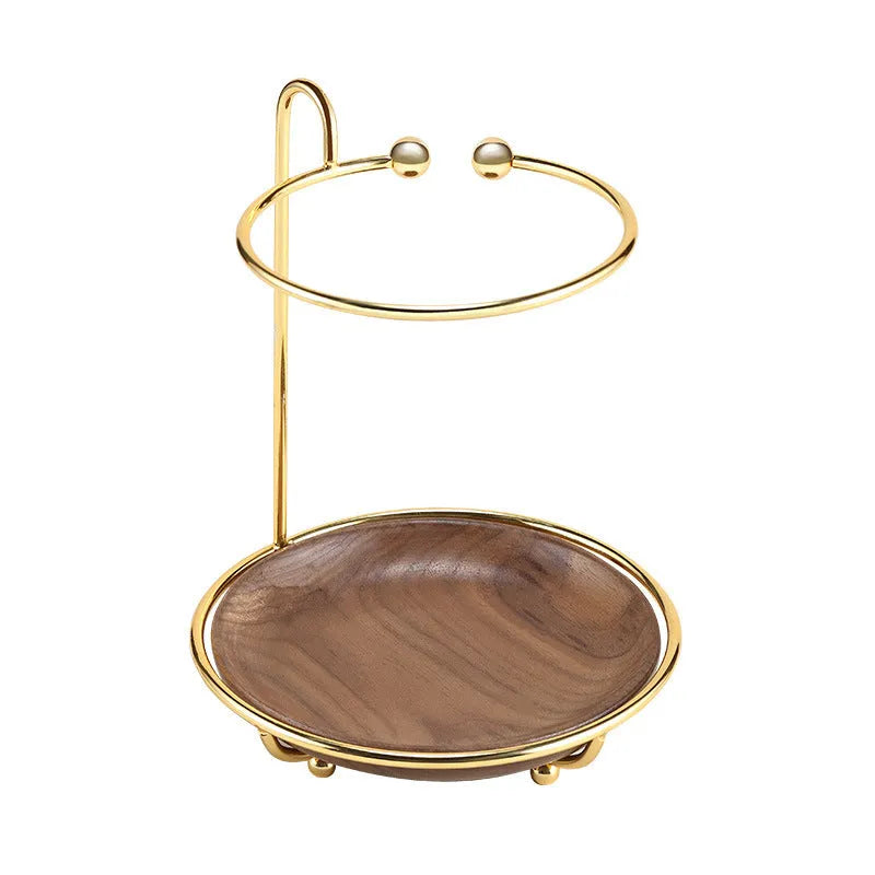 Walnut coloured solid wood jewellery and key storage tray with compact dimensions