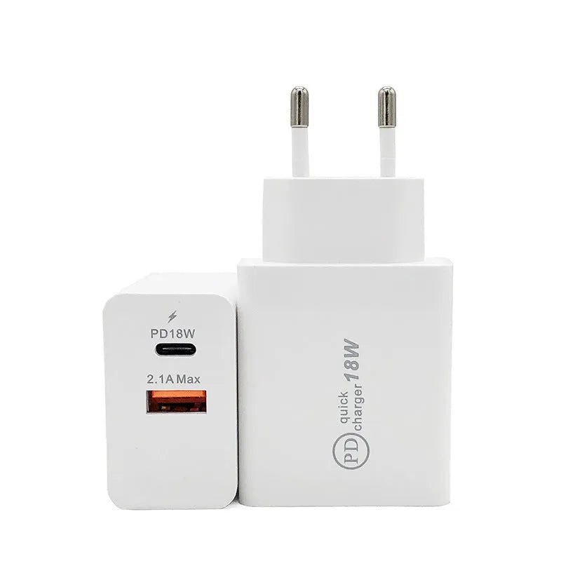 18W USB-C fast charger with Power Delivery technology in black or white colour options