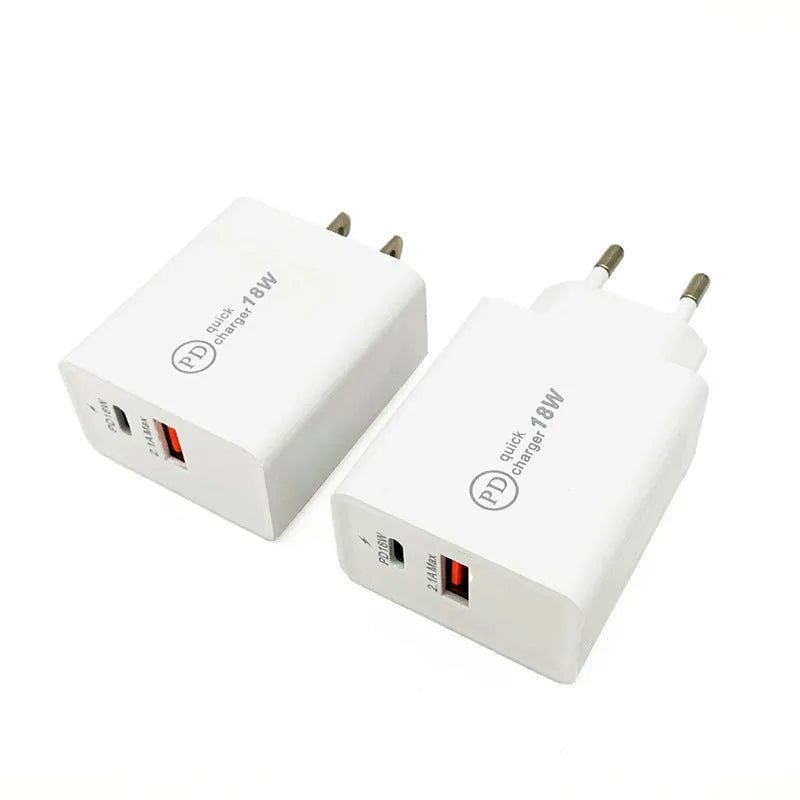 18W USB-C fast charger with Power Delivery technology in black or white colour options