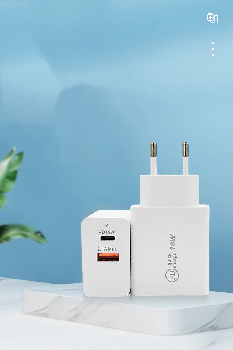 18W USB-C fast charger with Power Delivery technology in black or white colour options