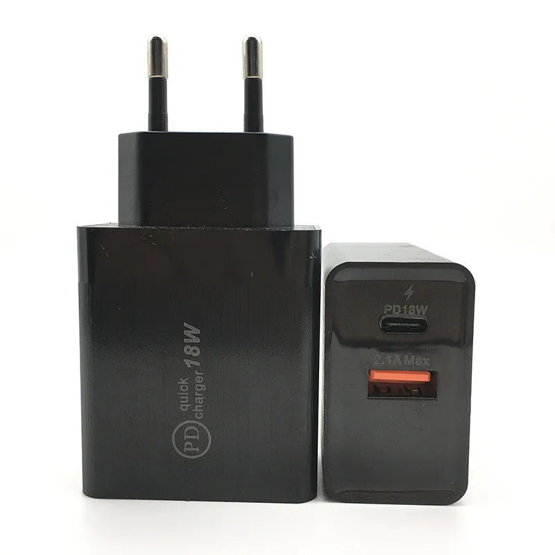 18W USB-C fast charger with Power Delivery technology in black or white colour options