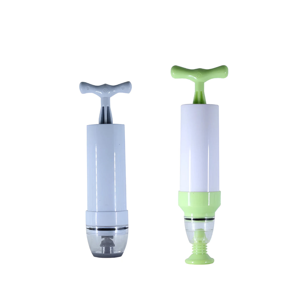 Green and grey manual vacuum compression storage bag with a manual hand pump.