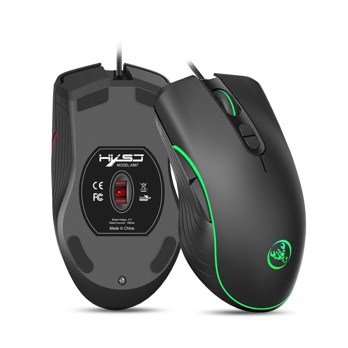 Wired optical gaming mouse with 6400 DPI, 7 keys, 4-way wheel, USB cable, 12.8 x 7.1 x 4.5cm