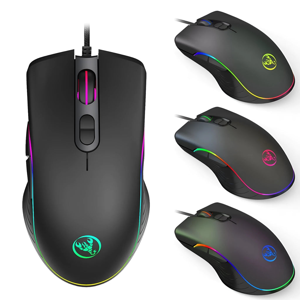 Wired optical gaming mouse with 6400 DPI, 7 keys, 4-way wheel, USB cable, 12.8 x 7.1 x 4.5cm