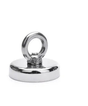 Silver D25mm round neodymium fishing magnet with lifting ring for salvage and retrieval
