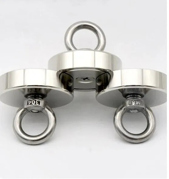 Silver D25mm round neodymium fishing magnet with lifting ring for salvage and retrieval