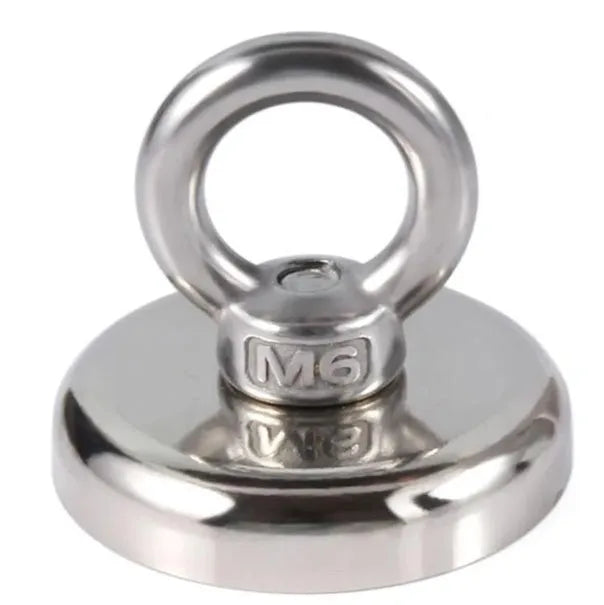 Silver D25mm round neodymium fishing magnet with lifting ring for salvage and retrieval