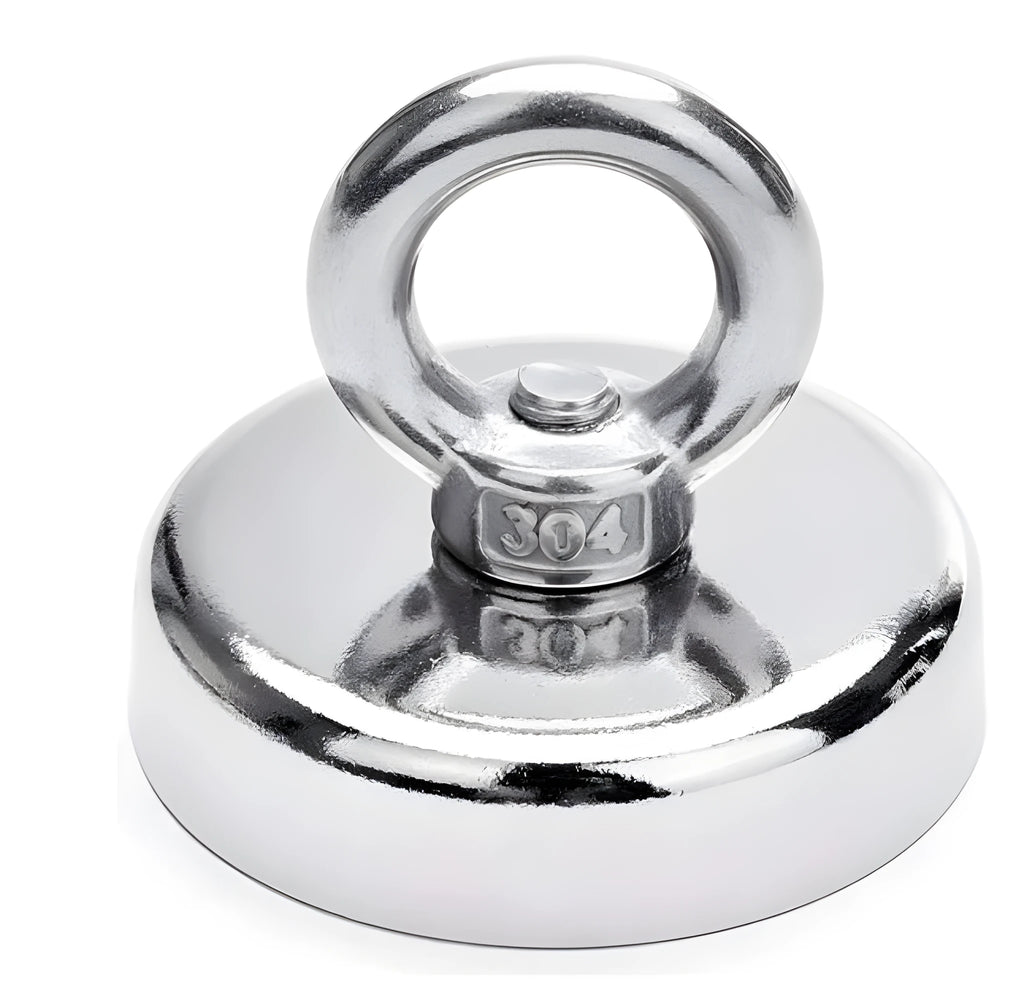 Silver D25mm round neodymium fishing magnet with lifting ring for salvage and retrieval