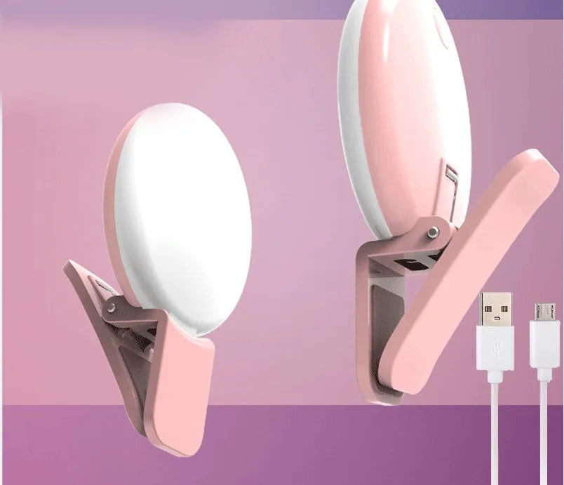 Round clip-on mobile phone fill light in four colours with professional flash specifications