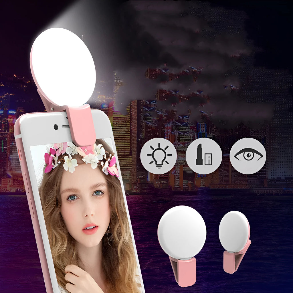 Round clip-on mobile phone fill light in four colours with professional flash specifications