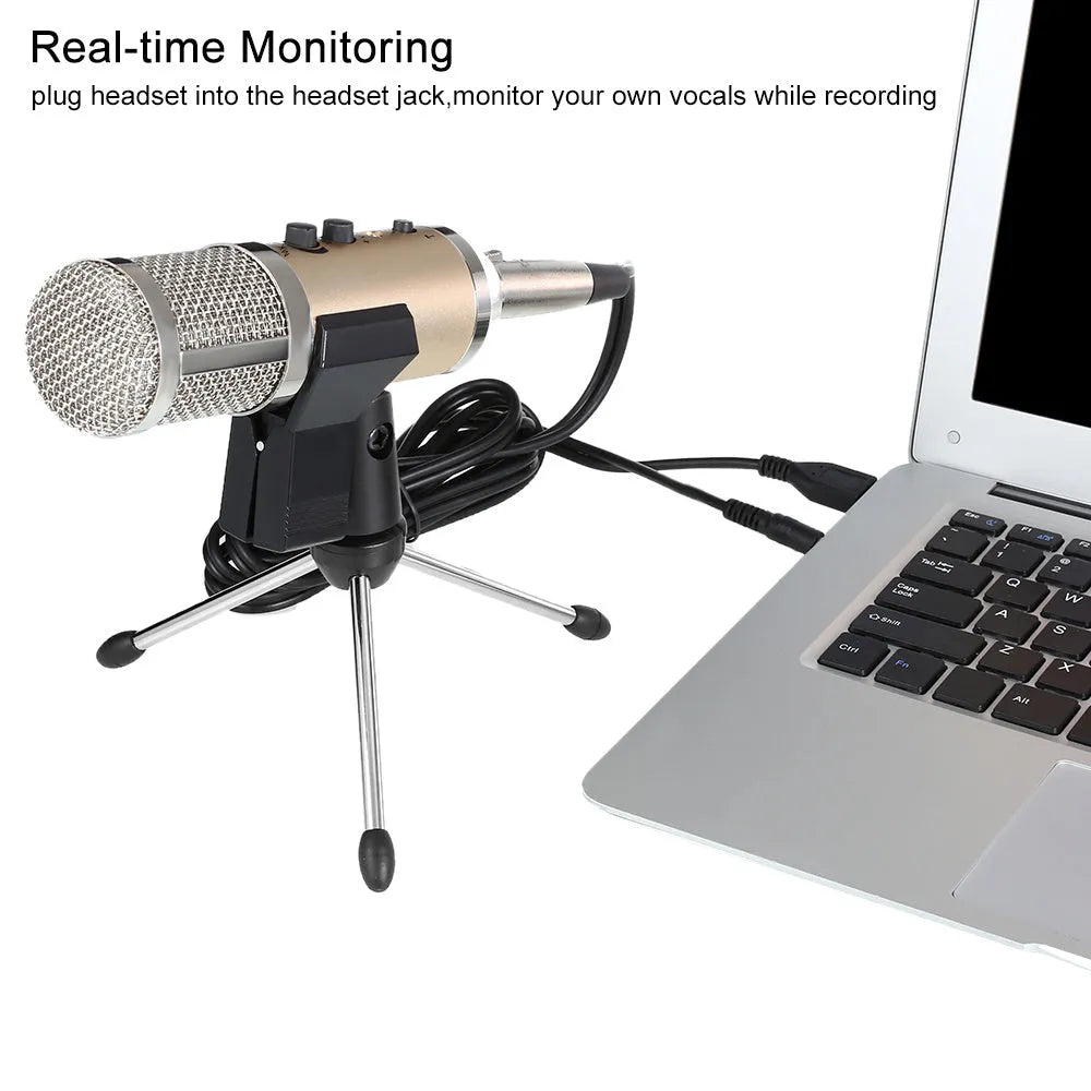 Gold condenser microphone with mounting bracket for mobile phone and computer recording