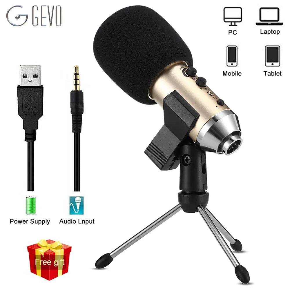 Gold condenser microphone with mounting bracket for mobile phone and computer recording
