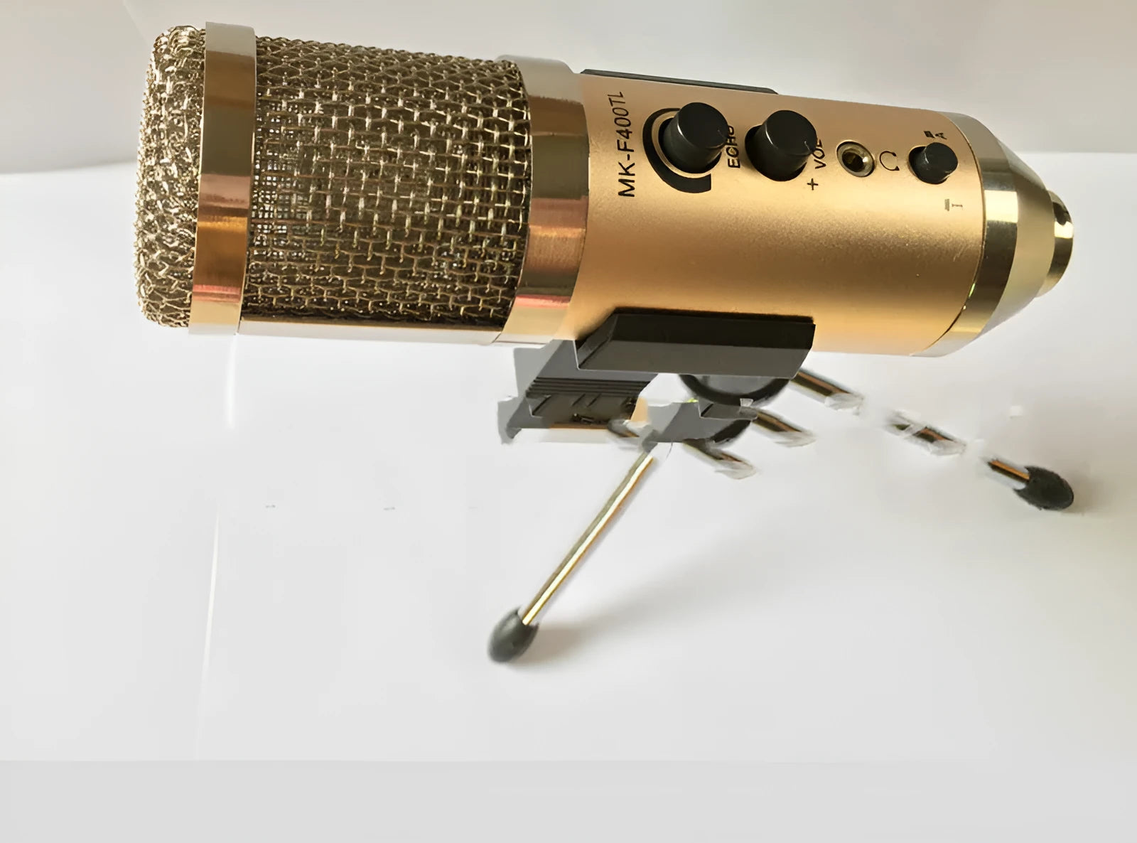 Gold condenser microphone with mounting bracket for mobile phone and computer recording