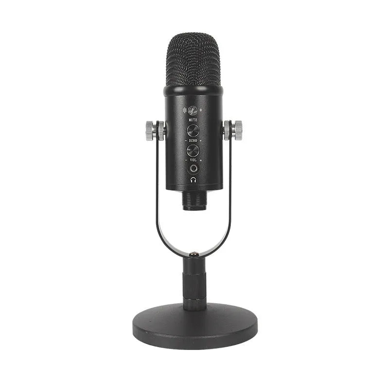 JIY BM-86PRO black USB condenser microphone with metal base and foam windscreen for desktop recording