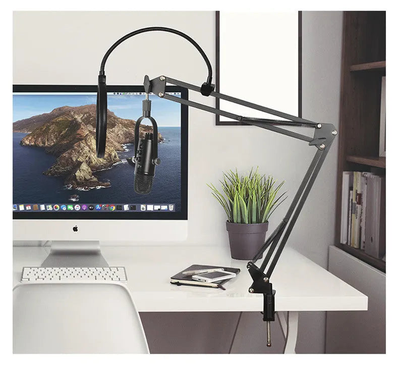 JIY BM-86PRO black USB condenser microphone with metal base and foam windscreen for desktop recording