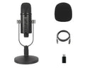JIY BM-86PRO black USB condenser microphone with metal base and foam windscreen for desktop recording
