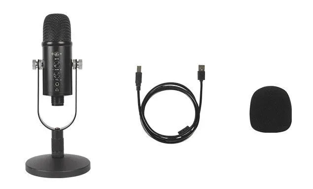 JIY BM-86PRO black USB condenser microphone with metal base and foam windscreen for desktop recording