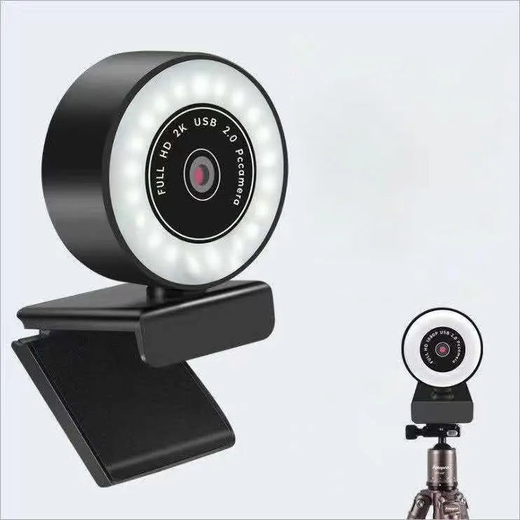 Black HD USB computer webcam with fill light for video conferences and online meetings