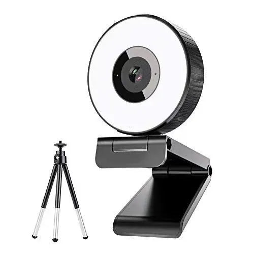 Black HD USB computer webcam with fill light for video conferences and online meetings