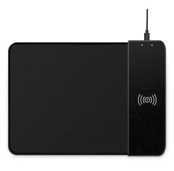 Wireless charging mouse pad with cartoon design, RGB lighting, and 298mm x 215mm dimensions on desk