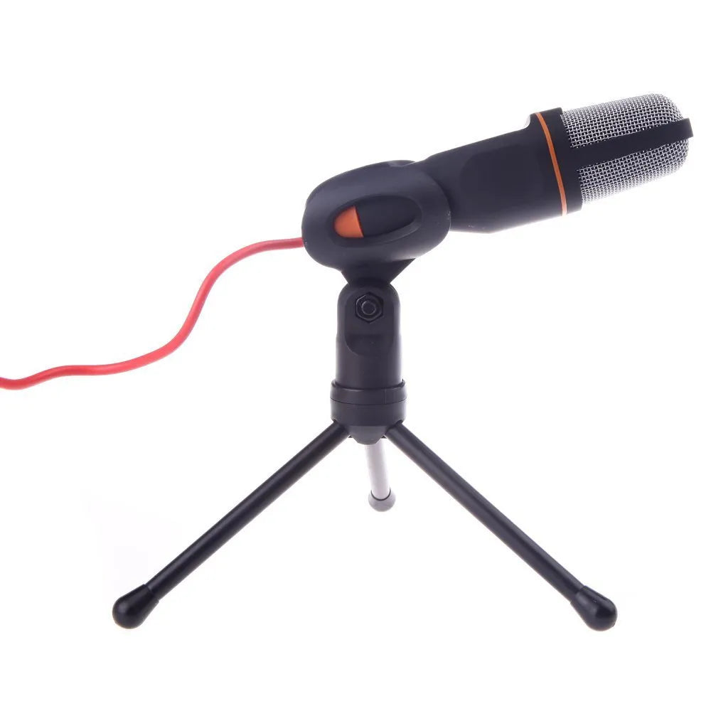 Black wired PC microphone with clip holder measuring 13.3cm height and 1.85m cable for chatting and karaoke
