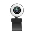 2K resolution USB webcam with ring of LED lights around the lens on a black ABS plastic body.