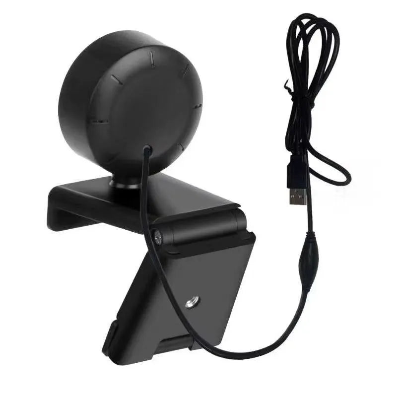 2K resolution USB webcam with ring of LED lights around the lens on a black ABS plastic body.