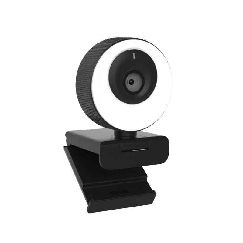 Black USB webcam with magnetic privacy cover, 1080p resolution, 60 FPS, built-in microphone, and night vision function