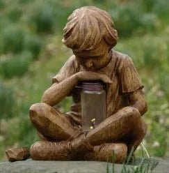 Natural resin brown little boy figure tabletop garden decoration statue